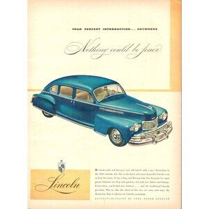 Lincoln, Ford Motor Company 1946 Vintage Print Ad (L7)